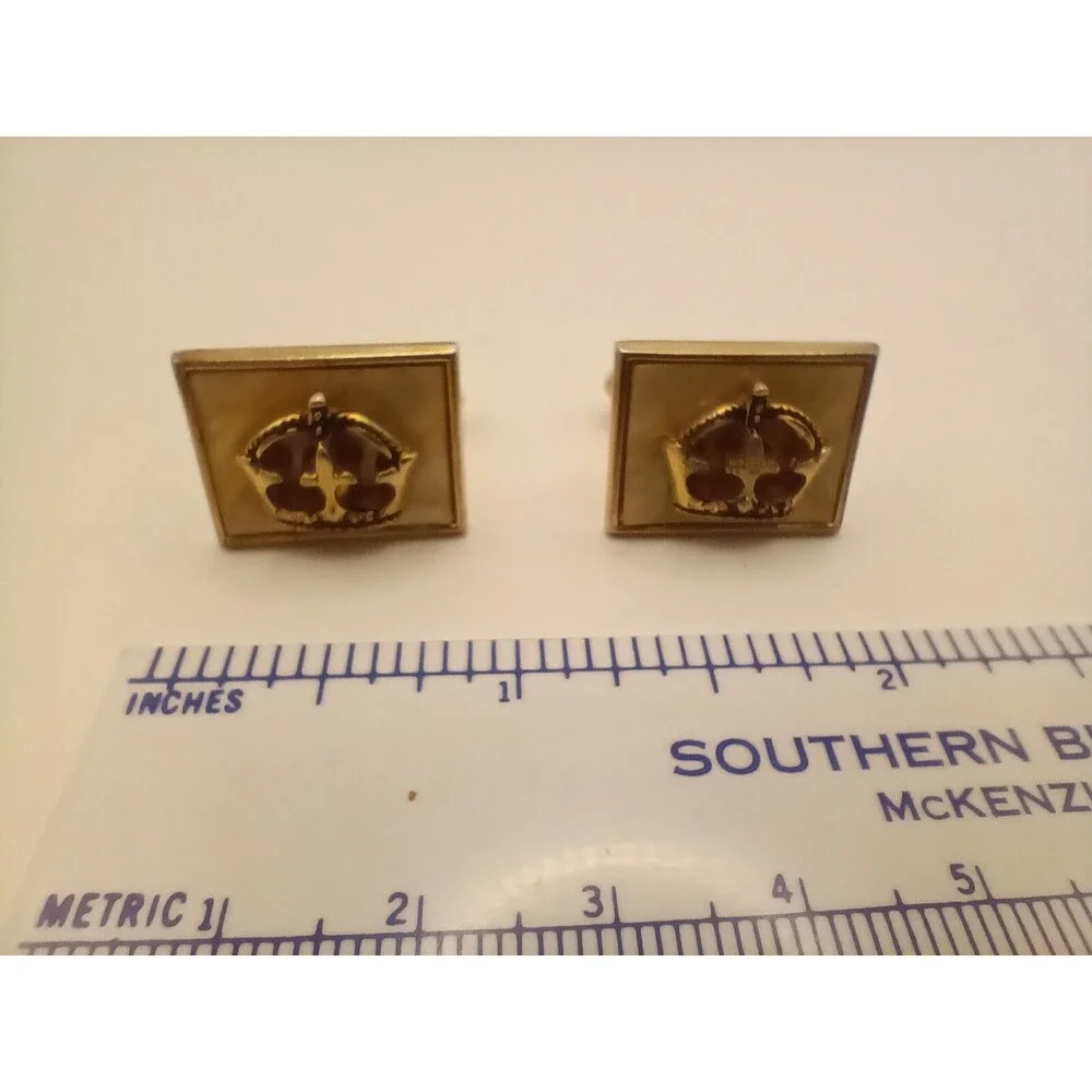 Swank Vintage Cuff Links, Gold Tone Raised Crown Image